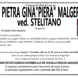 Pietra &quot;Gina&quot; Piera Malgeri ved. Stelitano di anni 85
