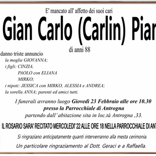 Gian Carlo (Carlin) Piana di anni 88