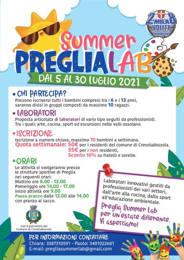 A Crevola tornano i Centri estivi comunali con il ‘Preglia Summer Lab’