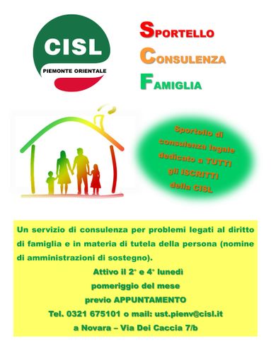 La Cisl apre il nuovo sportello di consulenza legale per la tutela della famiglia e della persona