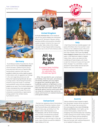 Sulla rivista di bordo della United Airlines 'atterrano' i Mercatini di Santa Maria