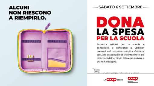 “Dona la spesa per la scuola”: il 6 settembre la raccolta solidale nei supermercati Coop del Vco