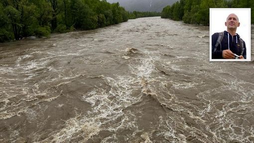 Il Toce in piena; nel riquadro Marco Cattin