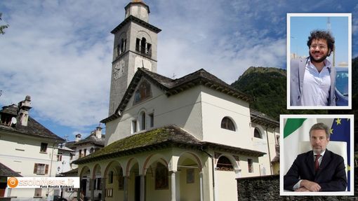 Foto: la chiesa di Anzino, l'ambasciatore Michele Quaroni e Patrik Zaki