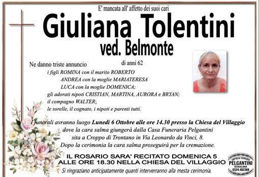 Giulia Tolentini ved. Belmonte di anni 62