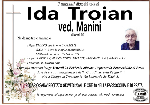 Ida Troian ved. Manini di anni 95 Ida Troian ved. Manini di anni 95