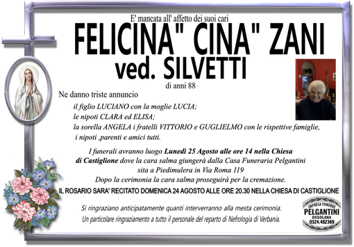 Felicina 'Cina' Zani ved. Silvetti 88 anni