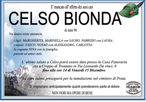 Celso Bionda di anni 96
