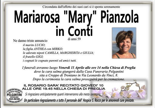 Mariarosa "Mary" Pianzola in Conti di anni 59 Mariarosa "Mary" Pianzola in Conti di anni 59