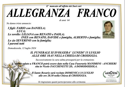 Allegranza Franco di anni 64 Allegranza Franco di anni 64