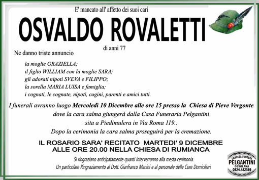Osvaldo Rovaletti di anni 77