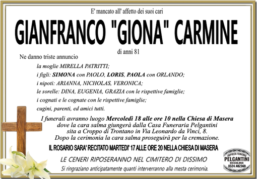 Gianfranco 'Giona' Carmine di anni 81