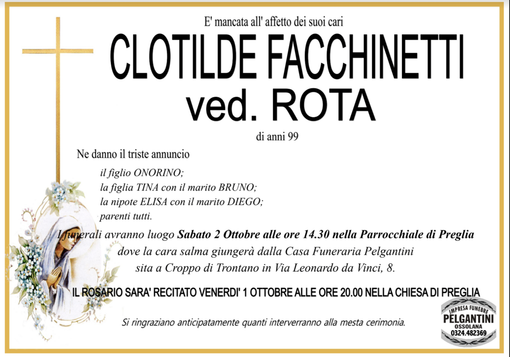 Clotilde Facchinetti ved. Rota di anni 99