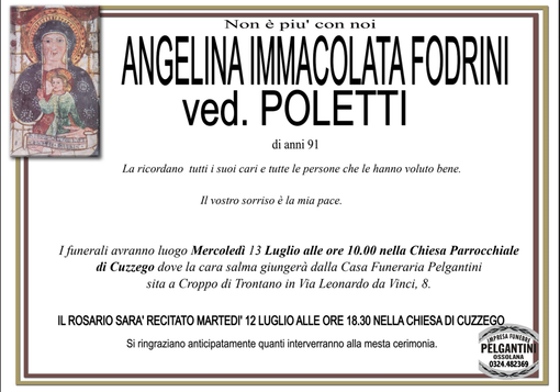 Angelina Immacolata Fodrini ved. Poletti di anni 91