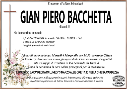 Gian Piero Bacchetta 84 anni
