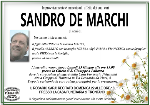 Sandro De Marchi 61 anni Sandro De Marchi 61 anni