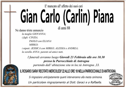 Gian Carlo (Carlin) Piana di anni 88