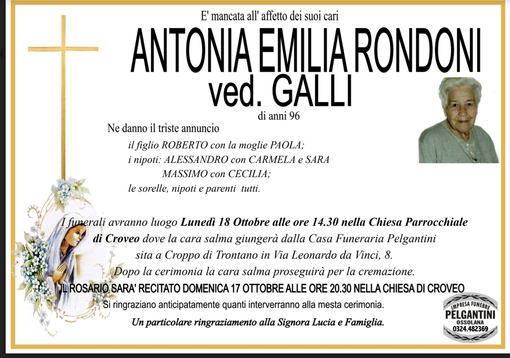 Antonia Emilia Rondoni ved. Galli di anni 96