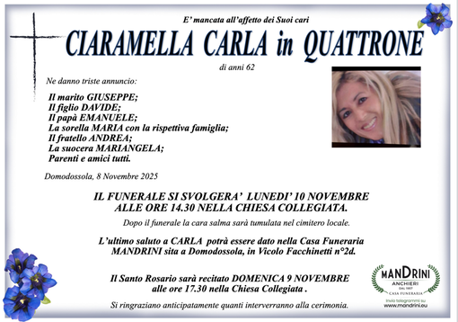 Ciaramella Carla in Quattrone di anni 62