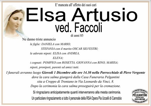 Elsa Artusio ved. Faccoli di anni 85