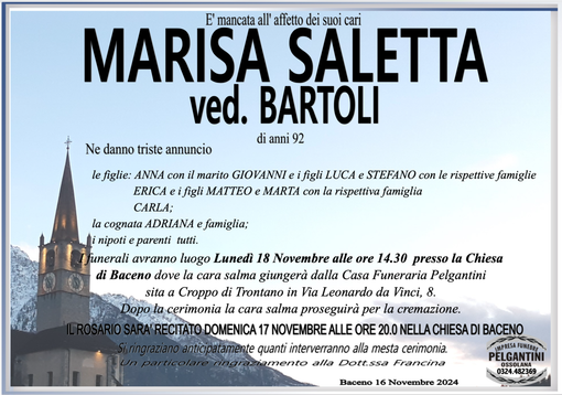 Marisa Saletta ved. Bartoli di anni 92