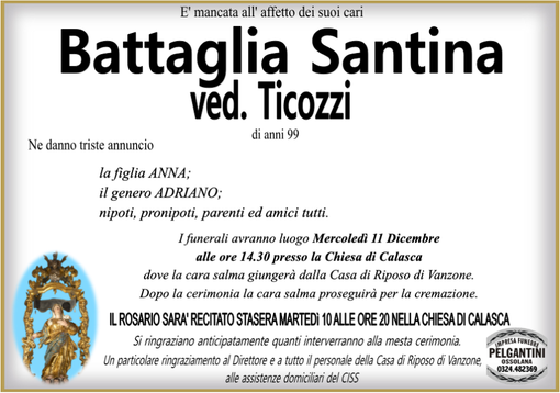 Battaglia Santina ved. Ticozzi 99 anni