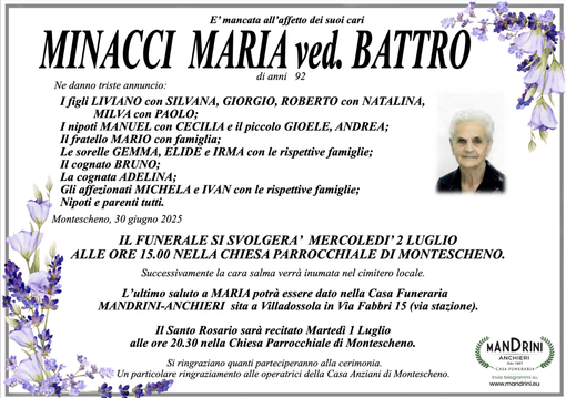 Minacci Maria ved. Battro di anni 92 Minacci Maria ved. Battro di anni 92