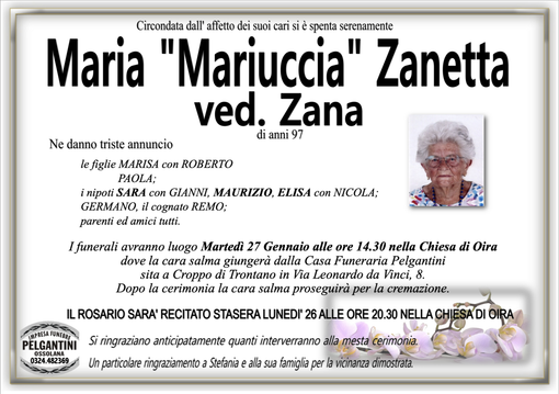 Maria "Mariuccia" Zanetta ved. Zana di anni 97