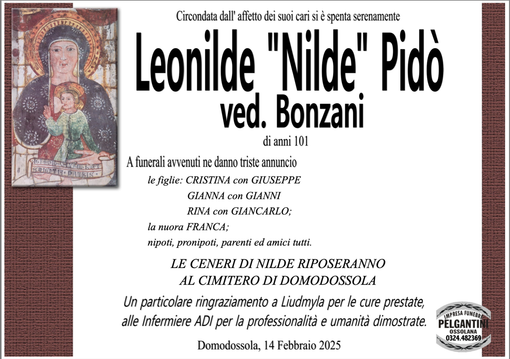 Leonide "Nilde" Pidò ved. Bonzani di anni 101 Leonide "Nilde" Pidò ved. Bonzani di anni 101