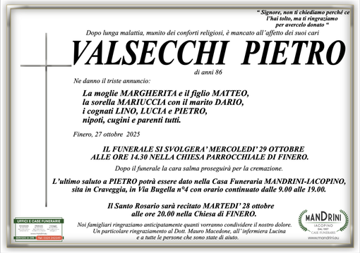 Valsecchi Pietro di anni 86