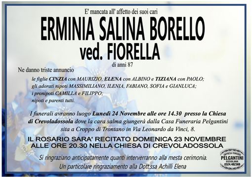 Erminia Salina Borello ved. Fiorella di anni 87