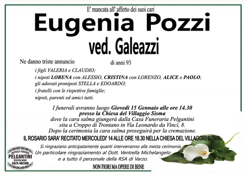 Eugenia Pozzi ved. Galeazzi di anni 93 Eugenia Pozzi ved. Galeazzi di anni 93