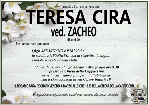 Teresa Cira ved. Zacheo di anni 90