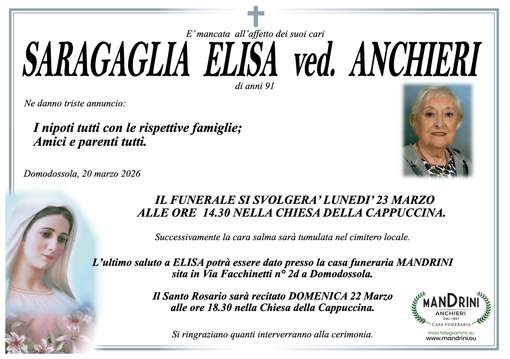 Saragaglia Elisa Ved. Anchieri di anni 91