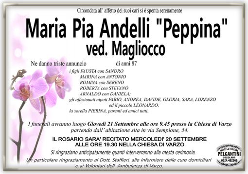 Maria Pia Andelli &quot;Peppina&quot; ved. Magliocco di anni 87