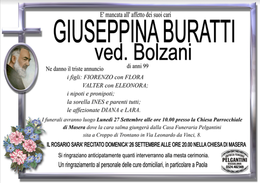 Giuseppina Buratti ved. Bolzani di anni 99