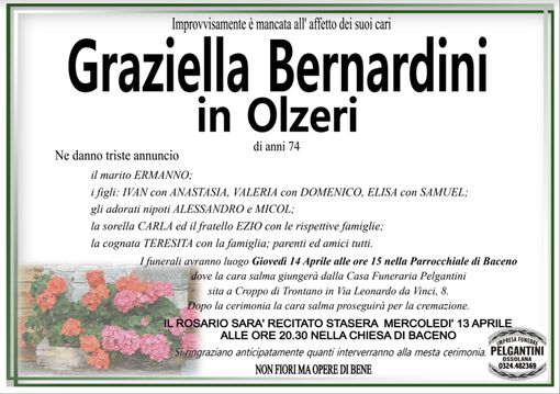 Graziella Bernardini in Olzeri di anni 74 Graziella Bernardini in Olzeri di anni 74