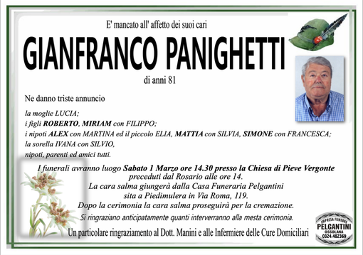 Gianfranco Panighetti di anni 81
