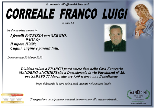 Correale Franco Luigi di anni 63