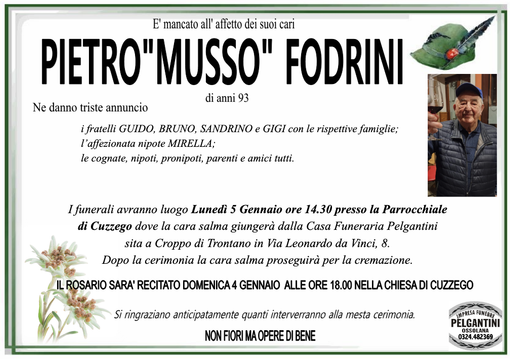 Pietro 'Musso' Fodrini di anni 93