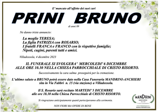 Prini Bruno di anni 89