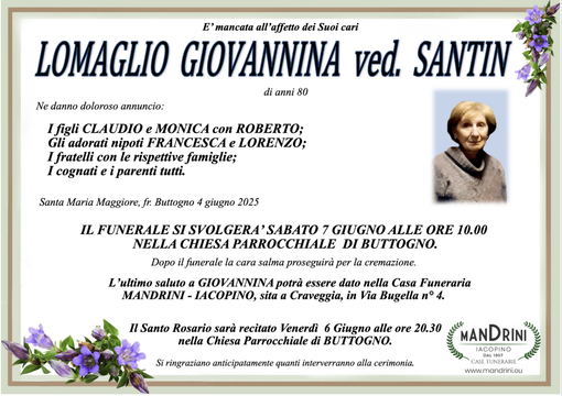 Lomaglio Giovannina ved. Santin di anni 80