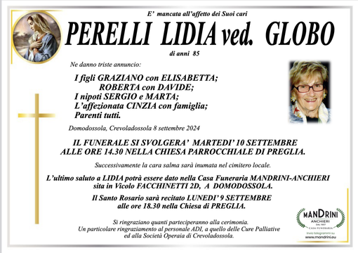 Perelli Lidia ved. Globo di anni 85