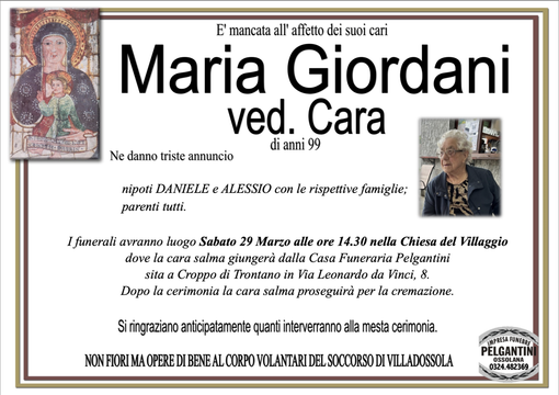 Maria Giordani ved. Cara di anni 99 Maria Giordani ved. Cara di anni 99
