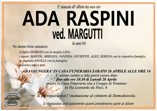 Ada Raspini ved. Margutti di anni 84