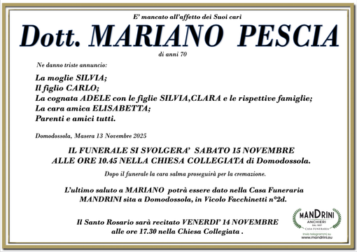 Dott. Mariano Pescia di anni 70