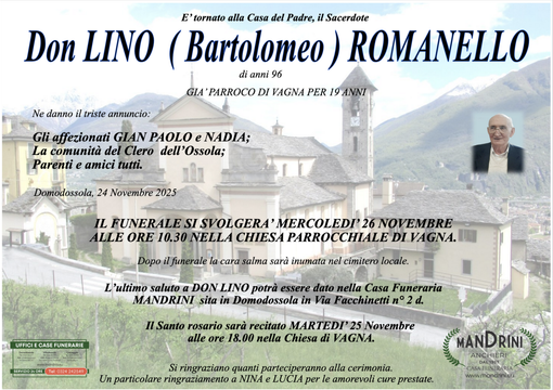 Don Lino (Bartolomeo) Romanello di anni 96