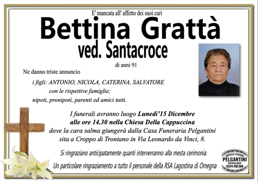 Bettina Grattà ved. Santacroce di anni 91