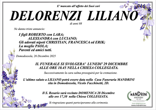 Delorenzi Liliano di anni 88