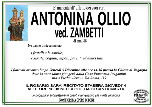 Antonina Ollio ved. Zambetti di anni 88